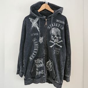 Vintage Y2k Headrush Hoodie Medium Skull Graphic Affliction MMA Elite